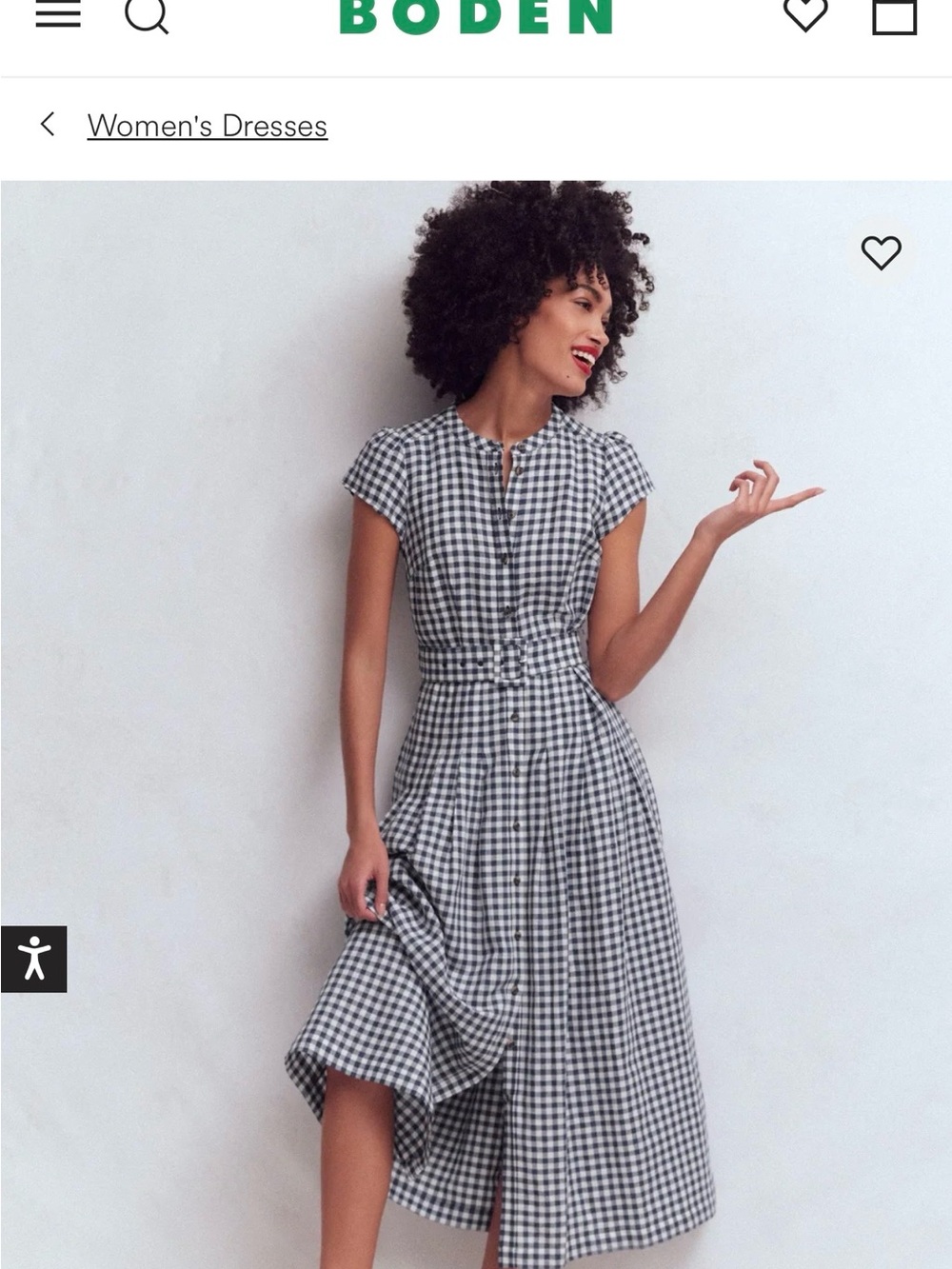 Boden Navy Blue and White Gingham Belted Midi Dress